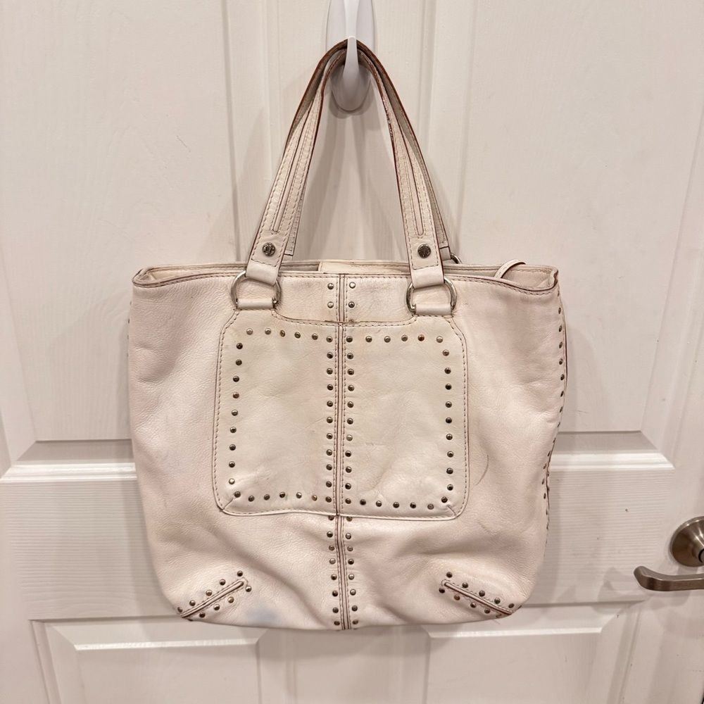 Michael Kors Astor older Studded cream leather big tote well made loved 13x12x3" - Picture 4 of 16